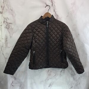 Eddie Bauer Down Jacket Womens Medium P Brown Hooded Quilted Puffer Coat